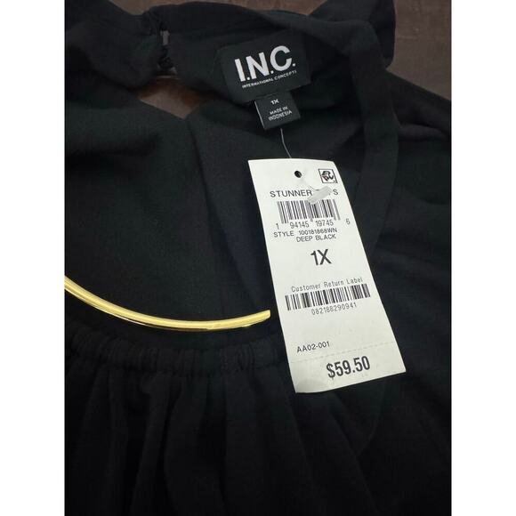 INC Black Halter with Gold Metal Detailed Neckline 1X NWT - Picture 6 of 11